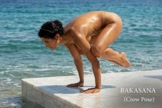 Bakasana. Crow Pose. Yogini. Greek goddess, classical artistic yoga on wet marble 36s