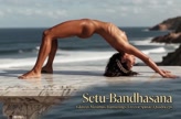 Setu Bandhasana. Bridge Pose. Yogini. Greek goddess, classical artistic yoga on wet marble 30s