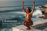 Utkatasana. Chair Pose. Yogini. Greek goddess, classical artistic yoga on wet marble 20s
