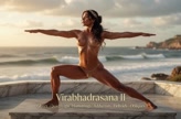 Virabhadrasana II. Warrior II Pose. Yogini. Greek goddess, classical artistic yoga on wet marble 30s