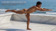 Virabhadrasana III. Warrior III Pose. Yogi. Greek athlete, sweaty muscle yoga on wet marble 39s